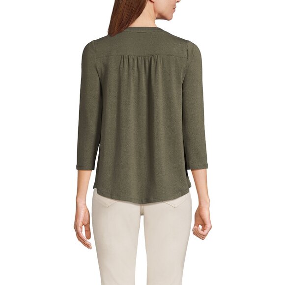 Lands End. Womens 3/4 Sleeve Blouse. Forest Moss Green Color. Size M, Fits L. - Picture 2 of 9